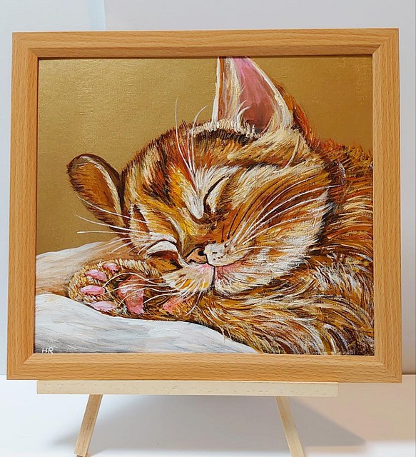 油絵 絵画 【猫の寝顔】