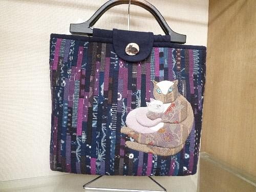 久留米絣の親子猫バッグ 1枚目の画像