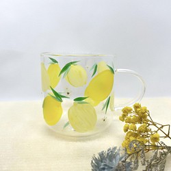 グラス　耐熱　マグカップ　レモン　手描き　絵付け　名入れ　コップ　ハンドペイント 1枚目の画像