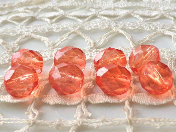 FP 薄い赤　チェコビーズCzech Glass Beads8個 1枚目の画像