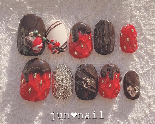 チョコがけ苺バレンタイン♡ ネイルチップ（つけ爪） jun❤︎nail 通販