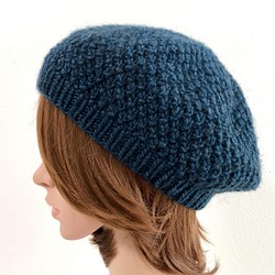 かのこ編みのベレー帽(ふんわりマッシュルーム型)　ティールブルー 1枚目の画像