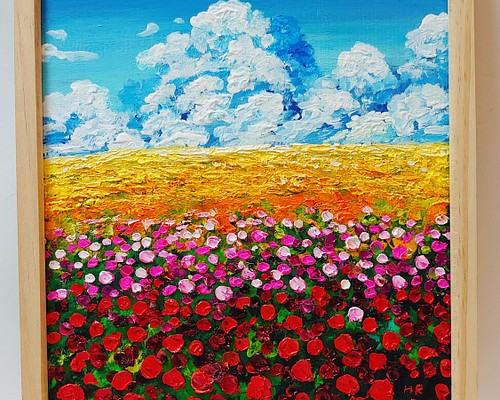 油絵 絵画 【空と雲のお花畑】