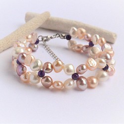 Mix Collar pearl　お花　ブレスレット 1枚目の画像