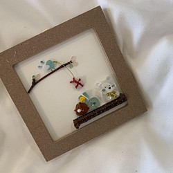 プレゼント盗む鳥さん　シーグラスアート 1枚目の画像