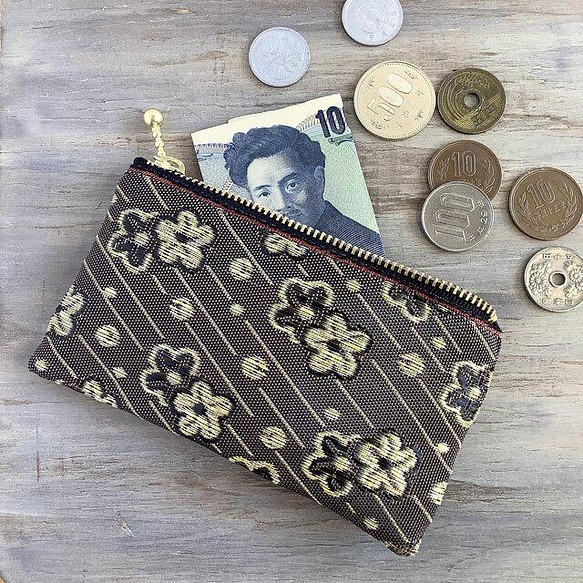 畳縁　硬幣錢包　名片夾　日式　花的　李子　棕色的　金的 第1張的照片