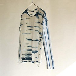手絞り藍染め 長袖Tシャツ  X009 1枚目の画像