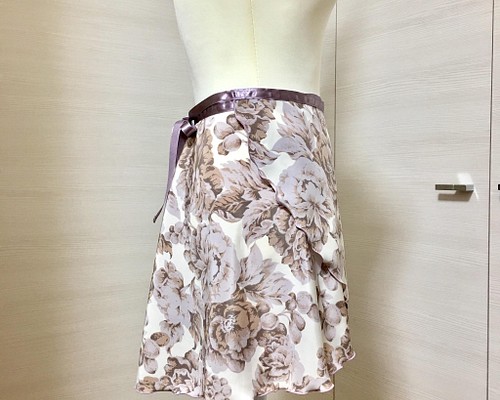 紫グレー系花柄 バレエ 巻きスカート バレエスカート スカート
