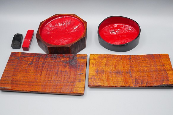 ケヤキの小皿　竹の菓子器　箸置き６点セット 1枚目の画像