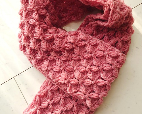 マフラー 手編み バタフライ ピンク