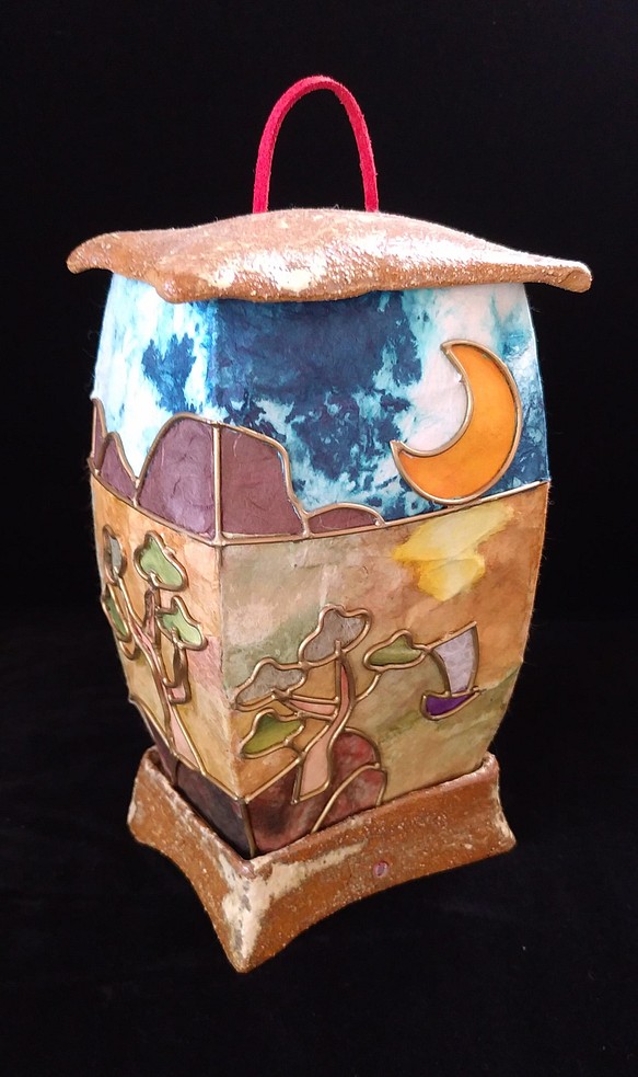 和紙と陶器の灯り・月と舟