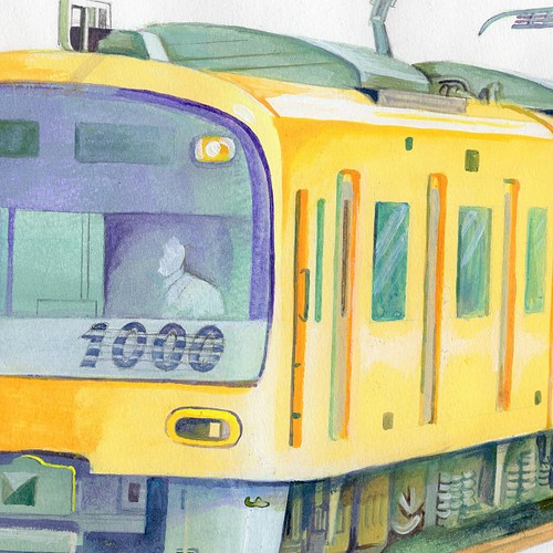 水彩原画＊京急＊幸せの黄色い電車 絵画 hotaru yoshinaga 通販 