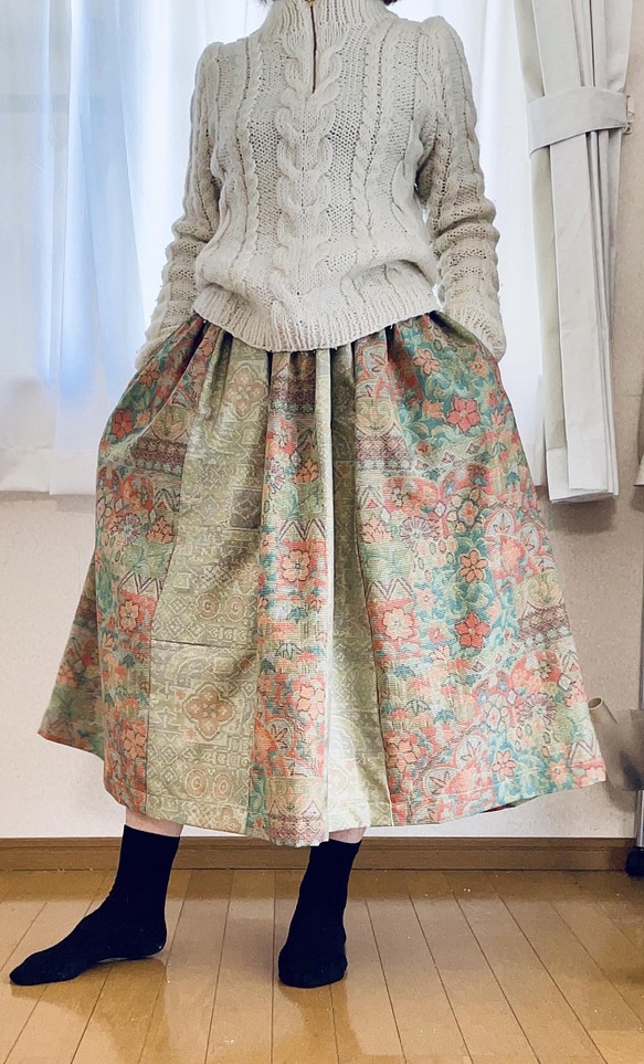 大島紬のスカート　着物リメイク 1枚目の画像