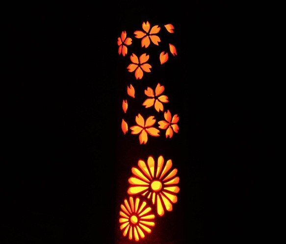 竹灯籠 竹灯り 竹ランプ 炎のゆらめき〜〜春の池〜〜 - 照明（ライト 