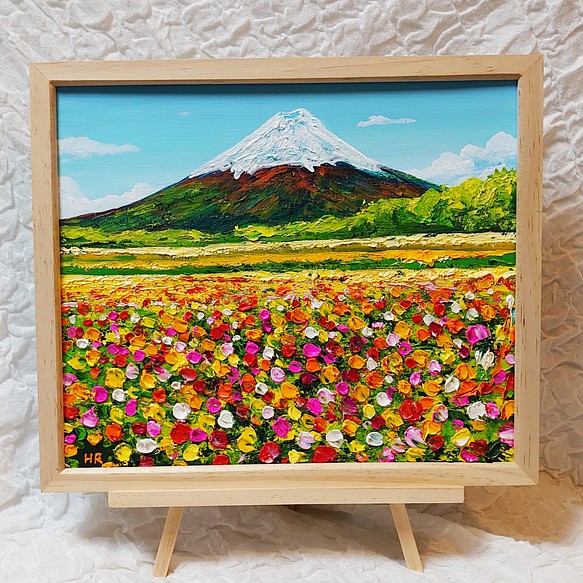 油絵 絵画 お花畑と富士山【四切木製】 www.krzysztofbialy.com