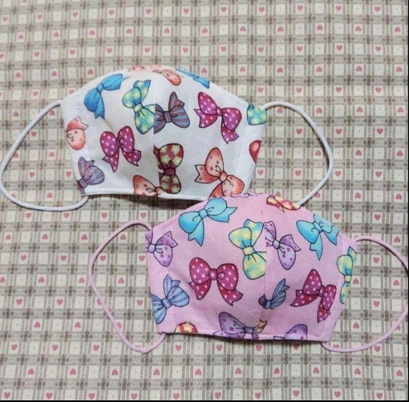 ハンドメイド 幼児用の立体マスク カラフルネコさん柄 2個セット ピンク色 白色 通販 激安◆ 新発売