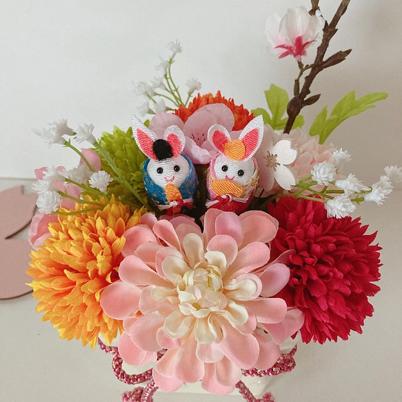 うさぎ雛が可愛いアレンジポット永く楽しめるおひなさま　3月3日 ひな祭り　桃の節句　桜 1枚目の画像