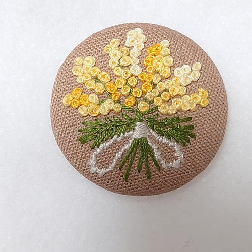 ミモザの花束 刺繍ブローチ 刺繍ヘアゴム ブローチ salon.de.kirari