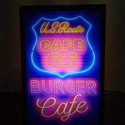 アメリカン ルート66 カフェ 喫茶店 コーヒー アメ車 バイク サイン 看板 置物 雑貨 LEDライトBOXミニ 1枚目の画像