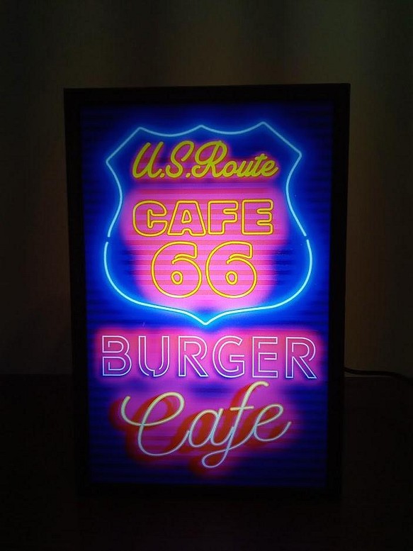 アメリカン ルート66 カフェ 喫茶店 コーヒー アメ車 バイク サイン 看板 置物 雑貨 LEDライトBOXミニ 1枚目の画像
