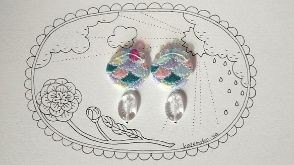 《送料無料》キラキラ✧うろこ刺繍の耳飾り 1枚目の画像