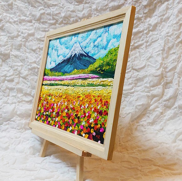 おトク 油絵 絵画【月のお花畑と富士山 】 - 美術品