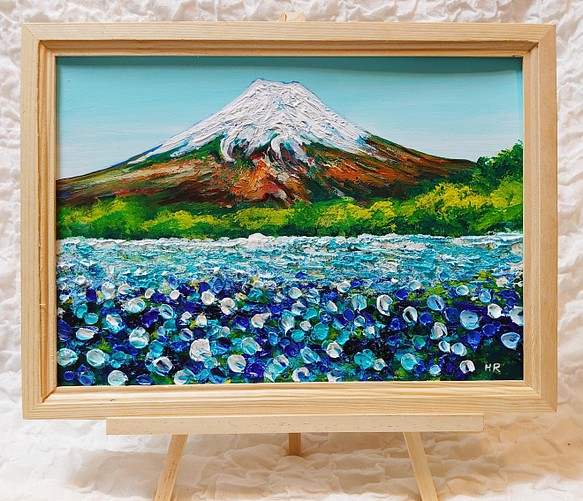 鍵主恭夫　「昇龍」富士山　青の世界　油絵　絵画　F4号
