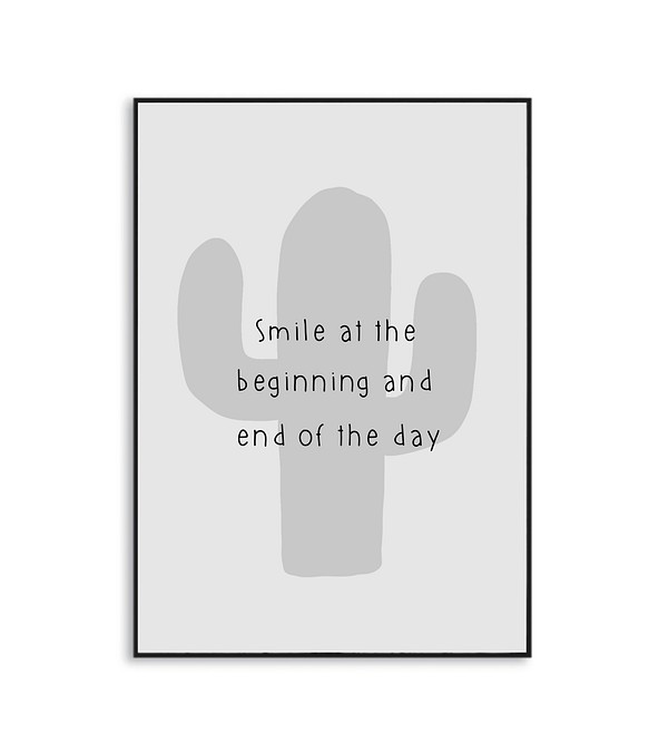 英文「一日の始まりと終わりを笑顔で」可愛いシンプルハンドメイド ポスター◇◆ 1枚目の画像