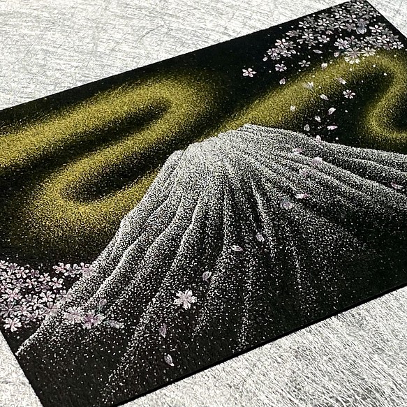 幸運の点描画アート【富士山と桜と金龍】高波動エネルギーアート
