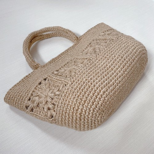 受注製作》✳︎楕円底✳︎モチーフを編み込んだ麻ひもバッグ かご