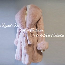 女性の魅力を漂わせる☆華麗なフォックスファー×柔らかくて暖かいシェアードレッキス毛皮コート　桜ピンク　リアルファーコート