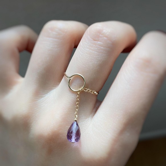[14KGF] 3ways! 粉紫水晶圓圈戒指/耳夾 第1張的照片