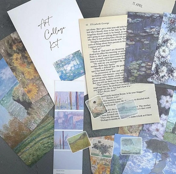 海外フレークシール  +  紙モノ「Art  Collage  Kit 」20枚  コラージュ  モネ  ゴッホ 1枚目の画像