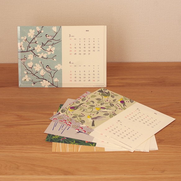 【３-４月始まり/受注制作】2022年 野鳥と花のカレンダー【PETケース付き】使用後はポストカードに 1枚目の画像