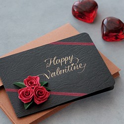 ペーパークイリングとカリグラフィーのミニバレンタインカード【Happy Valentine】　バラのミニカード 1枚目の画像