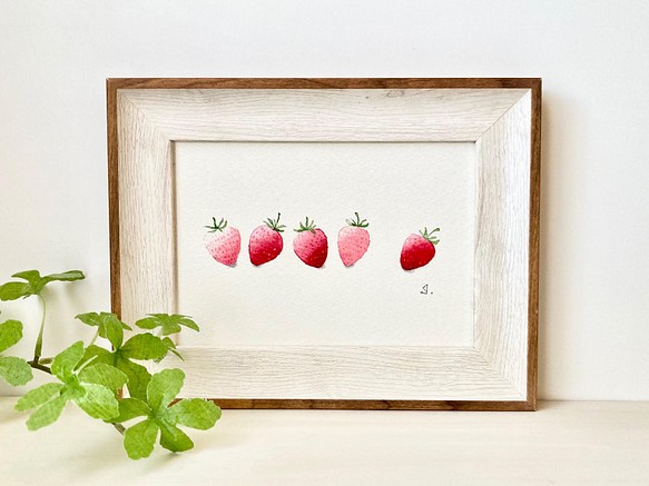 透明水彩画 A4ポスター「いちごコロコロ」イラスト イチゴ 苺