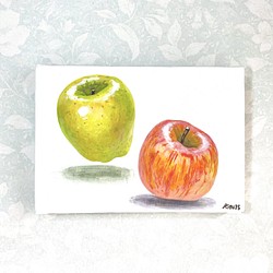 【原画 アルキド絵具 キャンバス】 Ukabu Apples /SM/サムホール/りんご/具象画/フルーツ 1枚目の画像