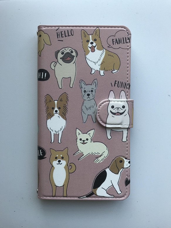 全機種対応 スマホケース スマホカバー 手帳 iPhone アイフォン 犬 ドッグ コーギー パグ 1枚目の画像