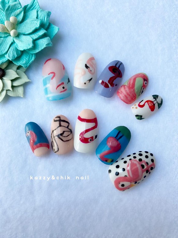 ネイルチップ 冬のフラミンゴ ネイルチップ ネイルシール Kazzy Chik Nail 通販 Creema クリーマ ハンドメイド 手作り クラフト作品の販売サイト