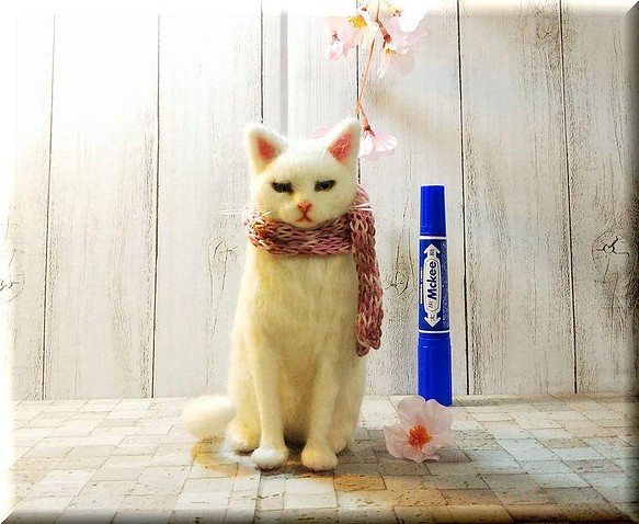 羊毛フェルト 猫 白猫さん ねこ ネコ 猫フィギュア 羊毛フェルト