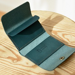 イタリアンレザーのコンパクトウォレット 緑 三つ折り財布 小さい財布 革 レザーウォレット