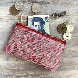 畳縁　狗貓足跡　狗腳印　硬幣錢包　名片夾　日式　粉色和米色 第1張的照片
