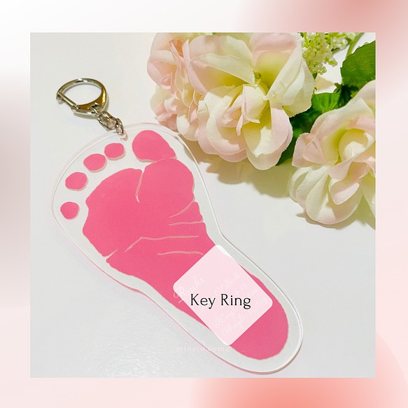 ピンク*手形足形キーホルダー＊出産祝いや記念作りに選ばれてます 1枚目の画像