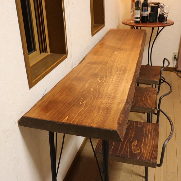 w1635一枚板ヒノキ カウンターテーブル カフェcafe ダイニングテーブル 