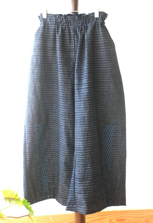 藍染 古布 蚊絣 久留米絣 ギャザースカート【お値下げしました