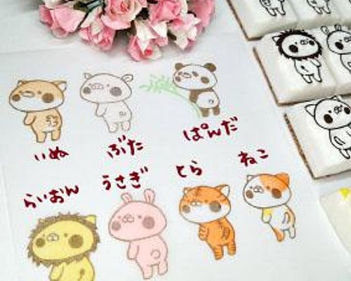 消しゴムはんこ 可愛い振り向き動物 全7種類 1つ800円 はんこ