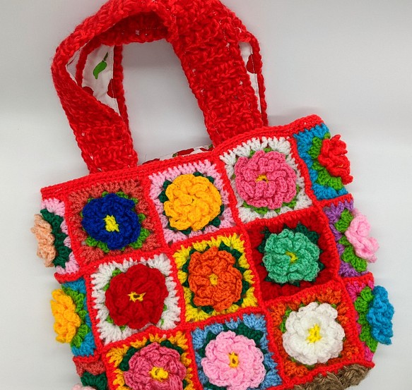カントリー雑貨✿立体カラフルモチーフ編みバッグ その他ファッション