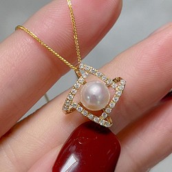 【高級】天然あこや真珠　ダイヤモンド付きネックレスk18