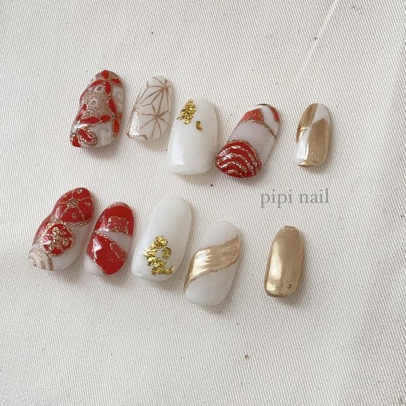 和柄ネイルチップ ネイルチップ ネイルシール Pipi Nail 通販 Creema クリーマ ハンドメイド 手作り クラフト作品の販売サイト