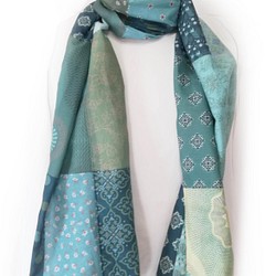 絹子のパッチワーク風そよ風のストール・オリジナルデザイン  (コットンシルクの快適スカーフ) 1枚目の画像